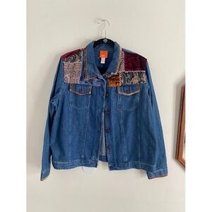 Hearts of Palm Denim Patchwork Jacket Velvet Tapestry Paisley‎ Blue Womens 12